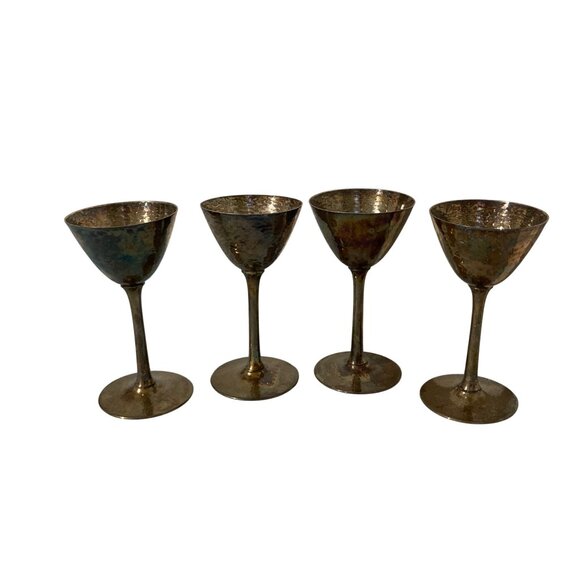 Wilcox Silver Plate Dimpled Hammered Metal Look Goblets Set Of 4 - Picture 2 of 7